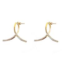Rhinestone Brass Stud Earring, Geometrical Pattern, real gold plated, fashion jewelry & for woman & with rhinestone 