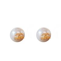 Plastic Stud Earring, Plastic Pearl, with Brass, Round, gold color plated, fashion jewelry & with letter pattern & for woman 