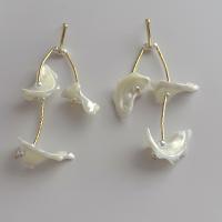 Freshwater Shell Earring, Zinc Alloy, with Shell, gold color plated, for woman, white, 90mm 