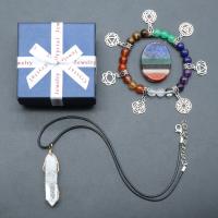 Jewelry Gift Sets, Gemstone, with leather cord & Brass & Zinc Alloy, plated, Unisex, mixed colors 