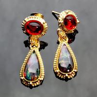 Gemstone Drop Earring, Zinc Alloy, with Opal & Ruby, plated, fashion jewelry & for woman 