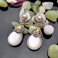 Plastic Pearl Zinc Alloy Earring, with Moonstone & Crystal & Plastic Pearl, platinum plated, fashion jewelry & for woman 