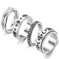 Titanium Steel Finger Ring, Carved, Unisex  silver color 