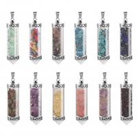 Gemstone Zinc Alloy Pendants, with Natural Gravel & Glass, plated 