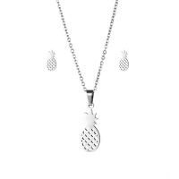 Fashion Stainless Steel Jewelry Sets, 304 Stainless Steel, Stud Earring & necklace, Pineapple, 2 pieces & fashion jewelry & for woman, silver color Approx 17.72 Inch 