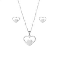 Fashion Stainless Steel Jewelry Sets, 304 Stainless Steel, Stud Earring & necklace, Heart, 2 pieces & fashion jewelry & for woman, silver color Approx 17.72 Inch 