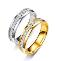 Нержавеющая сталь Rhinestone палец кольцо, Нержавеющая сталь 304, разный размер для выбора & Женский & со стразами, Много цветов для выбора, 6mm, продается PC