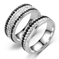 Нержавеющая сталь Rhinestone палец кольцо, Нержавеющая сталь 304, Мужская & разный размер для выбора & со стразами, серебряный, продается PC