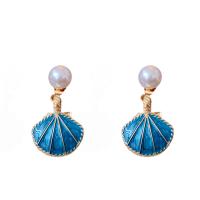 Plastic Pearl Zinc Alloy Earring, with Plastic Pearl, Shell, gold color plated, for woman & enamel 