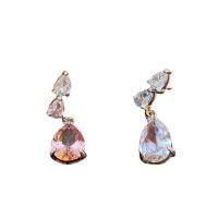 Cubic Zircon Brass Earring, Teardrop, silver color plated, for woman & with cubic zirconia 