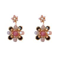 Crystal Rhinestone Earring, Brass, with Crystal, Flower, plated, for woman & with rhinestone 