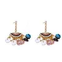 Cubic Zirconia Micro Pave Brass Earring, with Plastic Pearl, Geometrical Pattern, gold color plated, Bohemian style & micro pave cubic zirconia & for woman & with rhinestone 