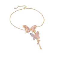 Rhinestone Zinc Alloy Necklace, with Cloth & Plastic Pearl, Butterfly, gold color plated, for woman & with rhinestone Approx 16.77 Inch 