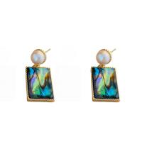Brass Drop Earring, with Plastic Pearl & Acrylic, Geometrical Pattern, real gold plated, fashion jewelry & for woman 