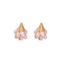 Freshwater Pearl Drop Earring, with Zinc Alloy, gold color plated, fashion jewelry & for woman 
