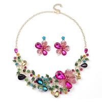 Rhinestone Zinc Alloy Jewelry Set, Stud Earring & necklace, with Glass Rhinestone, with 1.97inch extender chain, 2 pieces & fashion jewelry & for woman & with rhinestone, multi-colored, 3.5cm Approx 25.02 Inch 