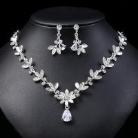 Rhinestone Zinc Alloy Jewelry Set, Stud Earring & necklace, with 1.97inch extender chain, silver color plated, 2 pieces & fashion jewelry & for woman & with rhinestone Approx 16.3 Inch 