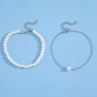 Fashion Jewelry Anklet, Plastic Pearl, with Zinc Alloy, with 1.97inch extender chain, 2 pieces & for woman Approx 8.66 Inch, Approx 8.27 Inch 