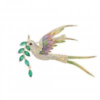 Enamel Brooch, Zinc Alloy, swallow, gold color plated, for woman & with rhinestone, multi-colored 