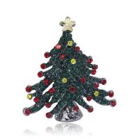 Weihnachten Schmuck Brosche, Zinklegierung, Weihnachtsbaum, silberfarben plattiert, für Frau & mit Strass, grün, 38x42mm, verkauft von PC
