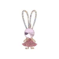 Rhinestone Zinc Alloy Brooch, Rabbit, gold color plated, for woman & with rhinestone, pink 
