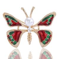 Enamel Brooch, Zinc Alloy, with Plastic Pearl, Butterfly, gold color plated, for woman 