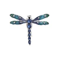 Enamel Brooch, Zinc Alloy, Dragonfly, silver color plated, for woman & with rhinestone 