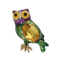 Crystal Brooch, Zinc Alloy, with Crystal, Owl, gold color plated, for woman & enamel & with rhinestone 