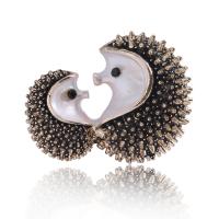 Zinc Alloy Jewelry Brooch, Hedgehog, gold color plated, for woman & enamel & with rhinestone, black 