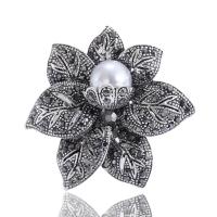 Rhinestone Zinc Alloy Brooch, with Plastic Pearl, Flower, silver color plated, vintage & for woman & with rhinestone, black 