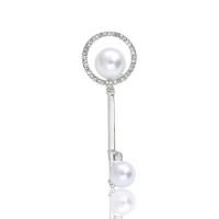 Plastic Pearl Brooch, Zinc Alloy, with Plastic Pearl, Key, plated, can be used as brooch or pendant & for woman & with rhinestone 