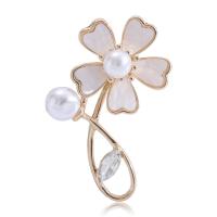 Shell Brooch, Zinc Alloy, with Shell & Plastic Pearl, Flower, plated, Unisex & with rhinestone 
