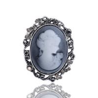 Resin Brooch, Zinc Alloy, with Resin, silver color plated, embossed & for woman & with rhinestone, grey 