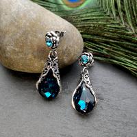 Crystal Drop Earring, Zinc Alloy, with Crystal, antique silver color plated, fashion jewelry & for woman 