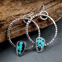 Turquoise Zinc Alloy Earring, with turquoise, antique silver color plated, vintage & for woman 