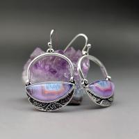 Agate Drop Earring, Zinc Alloy, with Purple Agate, antique silver color plated, vintage & for woman 