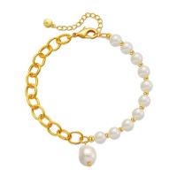 Bracelets en laiton, avec Shell Pearl, avec 2.36inch chaînes de rallonge, Plaqué or 18K, bijoux de mode & pour femme, doré Environ 6.49 pouce, Vendu par PC