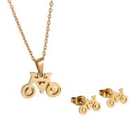 Fashion Stainless Steel Jewelry Sets, 316L Stainless Steel, Stud Earring & necklace, Bike, 18K gold plated, 2 pieces & fashion jewelry & polished & for woman, golden, 10*20mm,1.5mm Approx 17.72 Inch 