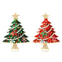 Weihnachten Schmuck Brosche, Zinklegierung, Weihnachtsbaum, für Frau & Emaille & mit Strass, keine, 47x62mm, verkauft von PC
