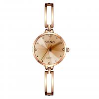 Women Wrist Watch, Zinc Alloy, with Glass, Chinese movement, Round, rose gold color plated, Life water resistant & for woman & with rhinestone & hollow  