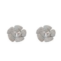 Zinc Alloy Rhinestone Stud Earring, Rose, silver color plated, for woman & with rhinestone 
