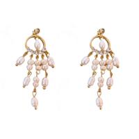 Freshwater Pearl Drop Earring, with Brass, real gold plated, micro pave cubic zirconia & for woman 