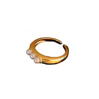 Brass Finger Ring, with Plastic Pearl, real gold plated, adjustable & for woman 