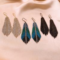 Rhinestone Brass Drop Earring, Feather, plated, for woman & with rhinestone 