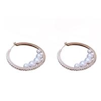 Cubic Zirconia Micro Pave Brass Earring, with Plastic Pearl, silver color plated, micro pave cubic zirconia & for woman 