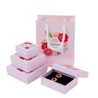 Jewelry Gift Box, Paper, printing & with flower pattern, pink 