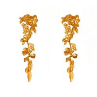 Brass Drop Earring, Flower, gold color plated, vintage & for woman 