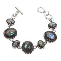 Abalone Shell Bracelets, Zinc Alloy, with Abalone Shell, silver color plated, Adjustable & Unisex, multi-colored Approx 22.5 cm 