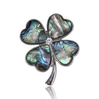 Shell Brooch, Zinc Alloy, with Abalone Shell, Four Leaf Clover, silver color plated, for woman & with rhinestone, multi-colored 