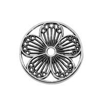 Zinc Alloy Flower Pendants, Flat Round, antique silver color plated, vintage & DIY & hollow 